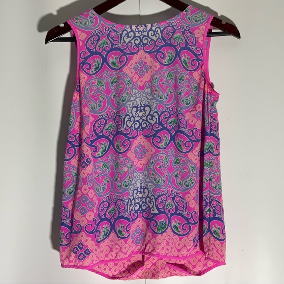 Lily Pulitzer Behind the Gates Iona Shell Top Silk Button Back Pink Purple Sz XS - Picture 5 of 16